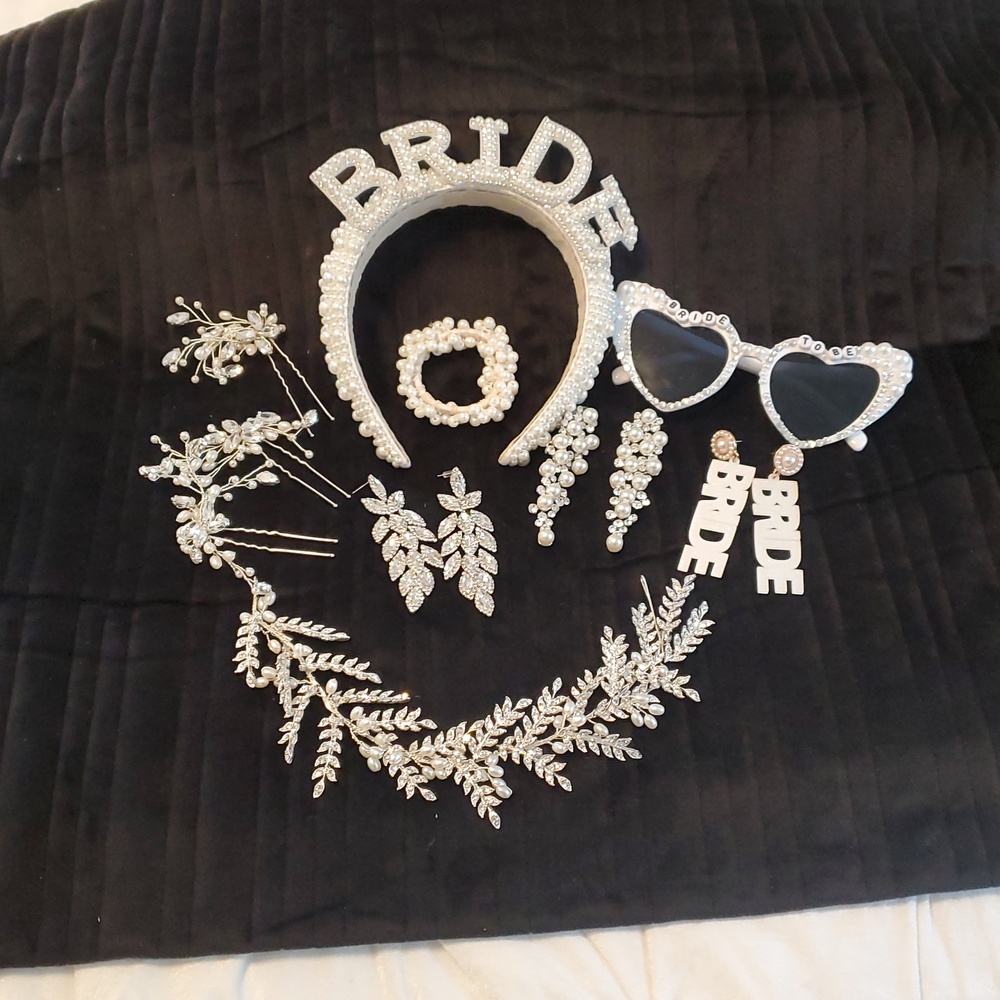 Silver Bridal Headband and Jewelry Set - Crystal & Pearl Accents